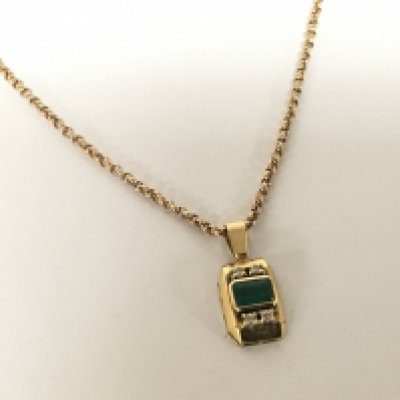 An 18carat gold pendent set with green sapphire and small diamonds with a 9carat gold chain attached. Total weight 6g