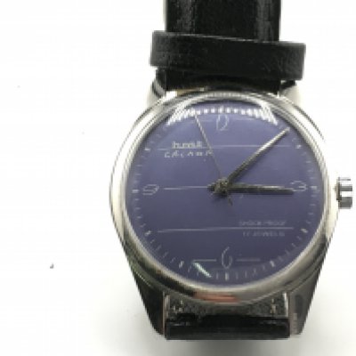 A HMT Chinan watch with an interesting dial and black leather strap. 35mm case. Not seen running