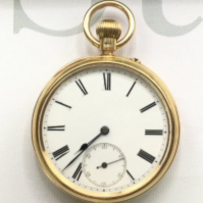 An 18ct gold cased pocket watch with an engraved back , 109.2g. This lot cannot be posted