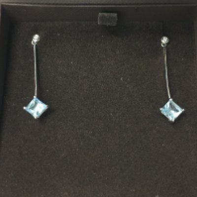 A pair of 18ct white gold diamond and topaz earrings, total weight 3.8g. Postage category a