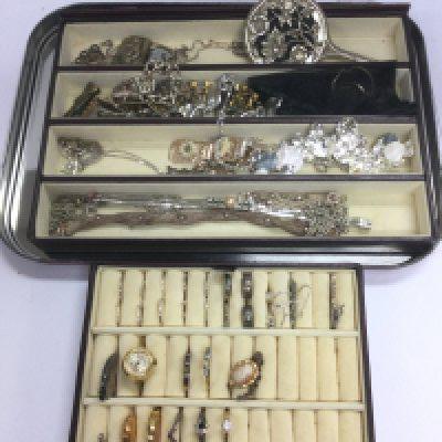 Two gold rings and a collection of silver and costume jewellery. Shipping category B.