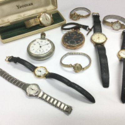 A small collection of watches including two pocket watches. Shipping category D.