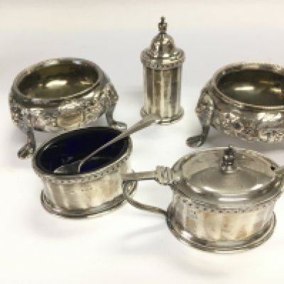 A collection of silver salt cellars. Shipping category B.