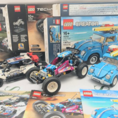 A Lego App-Controlled Top Gear Rally Car #42109. A Off-Road Buggy #42124 And A Volkswagen Beetle #10252. All With Manuals And Boxes. This Lot Cannot Be Posted In House.