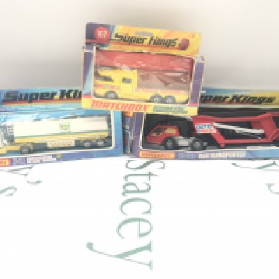 3 Boxed Matchbox Vehicles. Boxes In Various States. A Articulated Petrol Tanker #K-16. A Racing Car Transporter #K-7 And A Car Transporter #K-10.