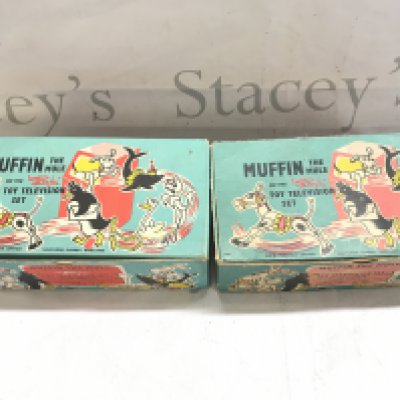 2 Boxed Muffin TheMule Toy Television Sets.