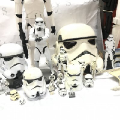 A Collection Of Star Wars Storm Trooper Figures including a 79Cm Figure. A Don Post Helmet And A Vintage Snow Speeder. No Reserve.(2).