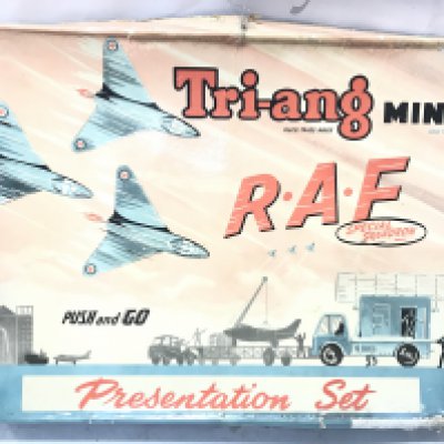 A Boxed Tri-Ang/Minic R.A.F Presentation Set. Box Is worn And Parts Missing/Broken. No Reserve.