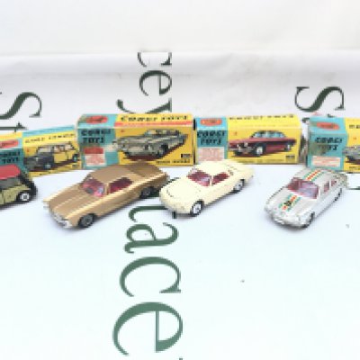 4 X Boxed Corgi Vehicles. A Mini-Cooper #249. A Buick Riviera #245. A Volkswagen 1500 #239 And A Simca 1000 #315. Boxes Are Worn.