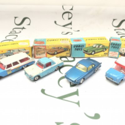 4 X Boxed Corgi Vehicles. A Plymouth-U.S. Mail #443 A Triumph Hearld Coupe #231. A Renault Floride #222 An Ghia-Fiat 600 #240. Boxes Are Worn.