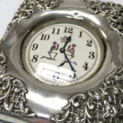 A Goliath pocket watch with momento mori face and a silver hallmarked case. Seen running. Postage B