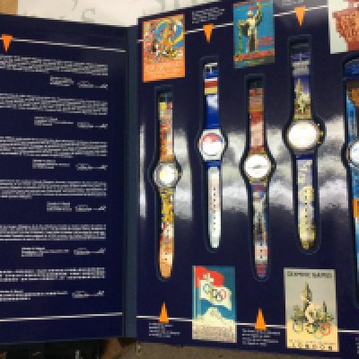 A limited edition swatch historical Olympic Games collection box set circa 1996. Postage B