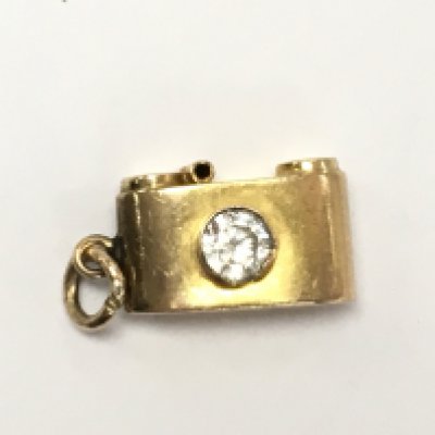 A 9ct gold camera charm , 1g approximately. Postage category A