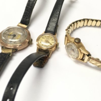 9 and 18ct gold cased ladies watches . 31g total weight approximately