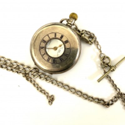A hallmarked silver half hunter pocket watch with blue enamel chapter ring, Not seen working. (A)