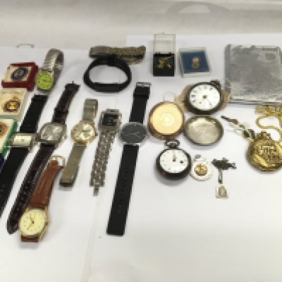A collection of watches and other items including silver case pocket watch. Postage B