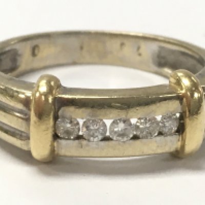 9 carat white gold and yellow gold diamond band ring , 4.5g total weight. Postage category a