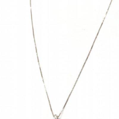 A 14ct white gold chain with a blue stone pendant On a 9ct white gold mount inset with a small diamond stone , 3.6g total weight . Postage catA