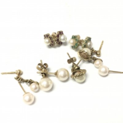 9ct gold pearl and mixed stone earrings. 7.2g total weight Postage category A