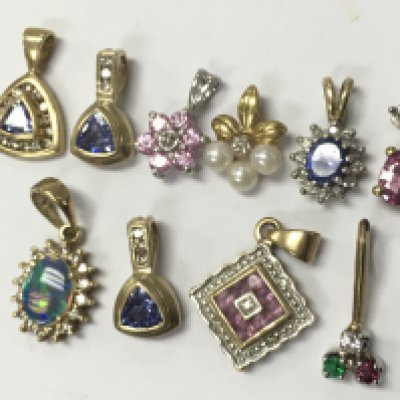 9ct gold mixed sapphire diamond pendants , 8.3g total weight. Postage category a