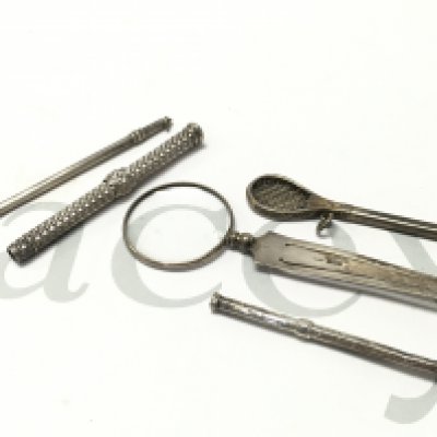 A collection of silver to include a swizzle stick, three propelling pencils two by S Mordan and co and a bookmark . Postage category A