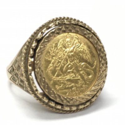 A 1/10 10m angel 1988 coin and a 9ct gold ring mount , size M. 7.5g total weight. Postage category A