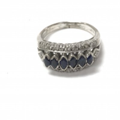A 9ctbwhite gold ring set with diamonds and sapphires. Size Q and 6.39g Postage A