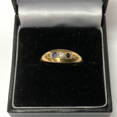 18ct sapphire and diamond ring, Size P. (A)