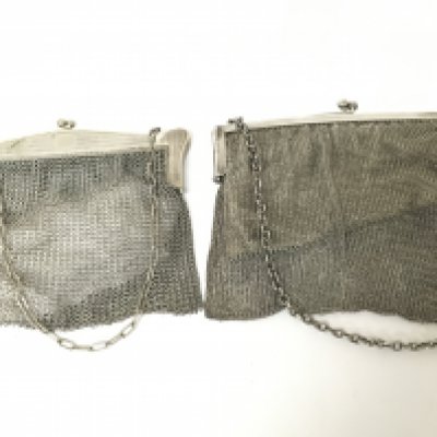 Two White Metal chain link antique ladies evening bags. The largest 20x15cm