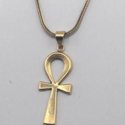 An 18carat gold herringbone closed link necklace with attached Ankr pendent. Weight 11.4g
