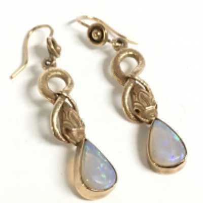 A pair of 9 carat gold opal earrings. Total weight 4.7g Postage category A