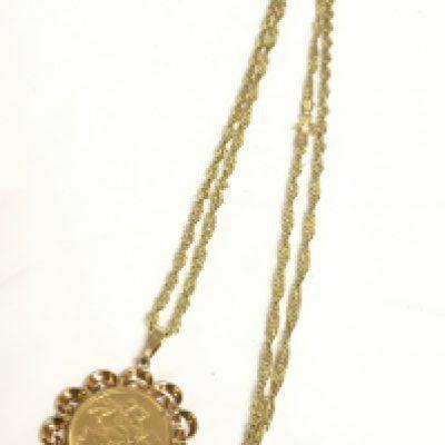 A 1895 gold sovereign with chain. 10.6g Postage category A