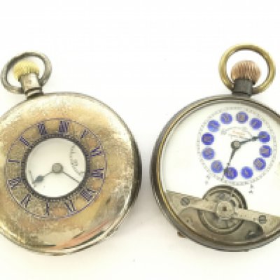 Two silver pocket watches, Herdomas 8 day Swiss made watch & a J.W Benson London watch. This lot cannot be posted