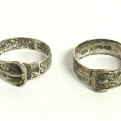 Late Victorian silver buckle rings. Size T & S Postage category a