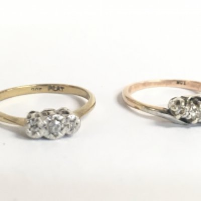 A 9 carat and platinum small diamonds set ring and a 9 carat ring set with small diamonds. Size P & L/M. Total weight 4.3g. Postage category A