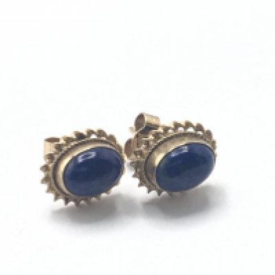 A pair of 9carat gold earrings set with Oval Lapis Lazuli.