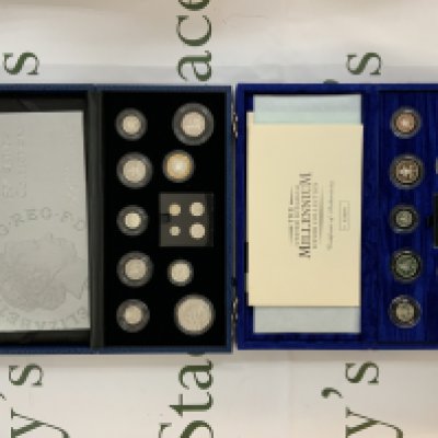 2000 Elizabeth II 13 coin millennium silver proof set cased with certificate, Proof Condition together with 2006 Queen's 80th Birthday Silver Proof 13 Coin Set. (C).
