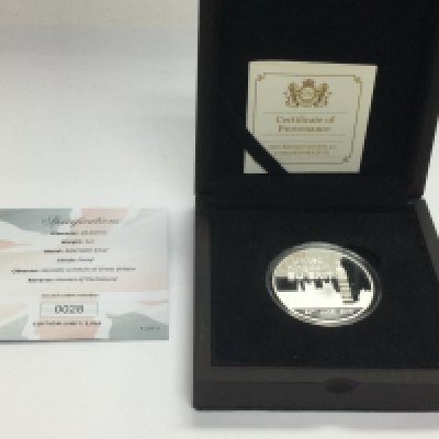 A cased limited edition Brexit transition 1oz silver proof coin, low number 028/2020. Shipping category A.