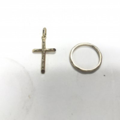A 9ct gold cross and ring. Approx weight 2.51 grams.
