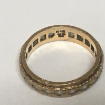 A 9carat gold eternity ring set with a single row of white stones weight 3g.