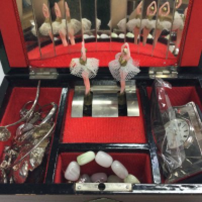 A box of silver and other jewellery including a silver hallmarked Kitney & Co clock, silver rings, silver bracelets, Pandora etc . Postage cat B