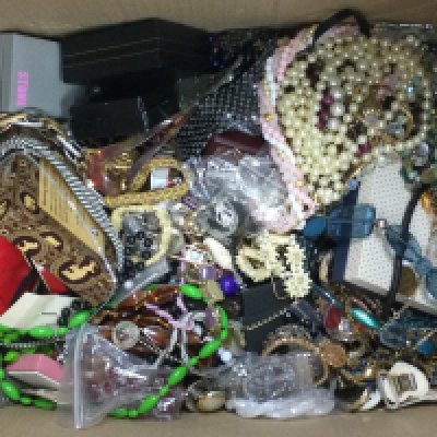A large box of costume Jewellery including necklaces, bracelets etc . This lot cannot be posted
