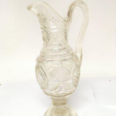 A Quality Victorian cut glass lemonade jug extremely well cut with Strawberry diamond pattern the jug on a shaped and cut circular foot no obvious damage height 33cm