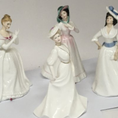 Four Royal Doulton and Coalport lady figures no obvious damage. (4)