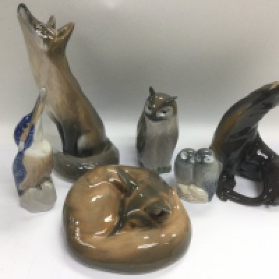Six Royal Copenhagen figures of animals. Shipping category D.