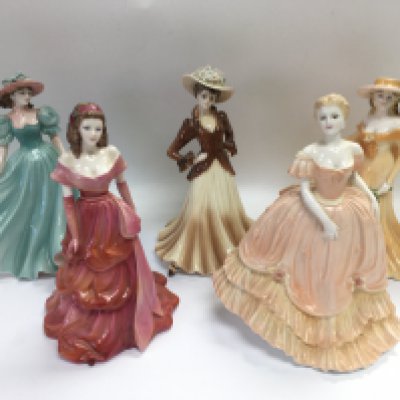 Five Coalport figures of ladies including four with boxes. Shipping category D.
