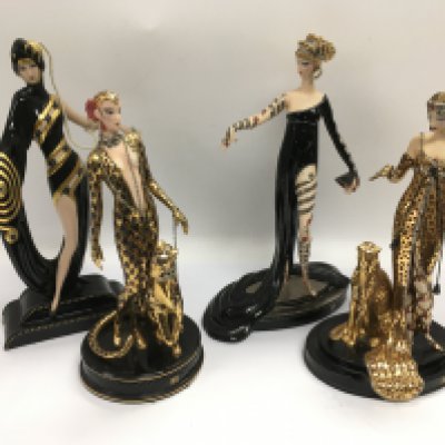 Four limited edition Art Deco design Franklin Mint figures of ladies.. Shipping category D.