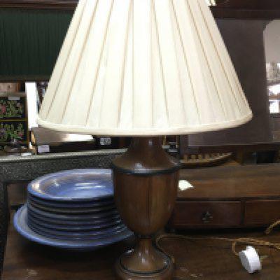 A wooden table lamp, 58cm tall. This lot cannot be posted