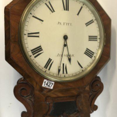 A 19th century mahogany wall clock with a dial inscribed with JN.FITT ALYSHAM.