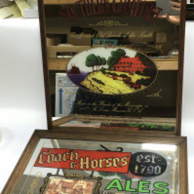 Two pub advertising mirrors, largest approx 53cm x 43cm.. Shipping category D.